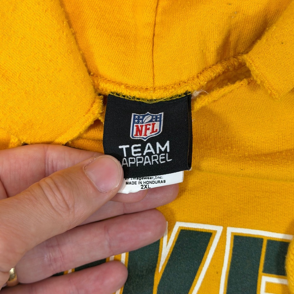 Vintage Green Bay Packers Hoodie Mens 2XL Yellow Sweatshirt NFL Team Apparel - Picture 6 of 8